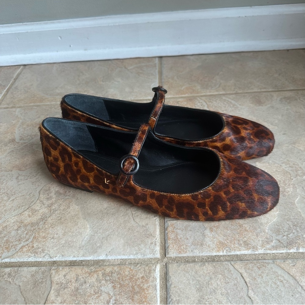 NEW Larroude Blair Leopard Print Mary Jane Ballet Flat Calf Hair
